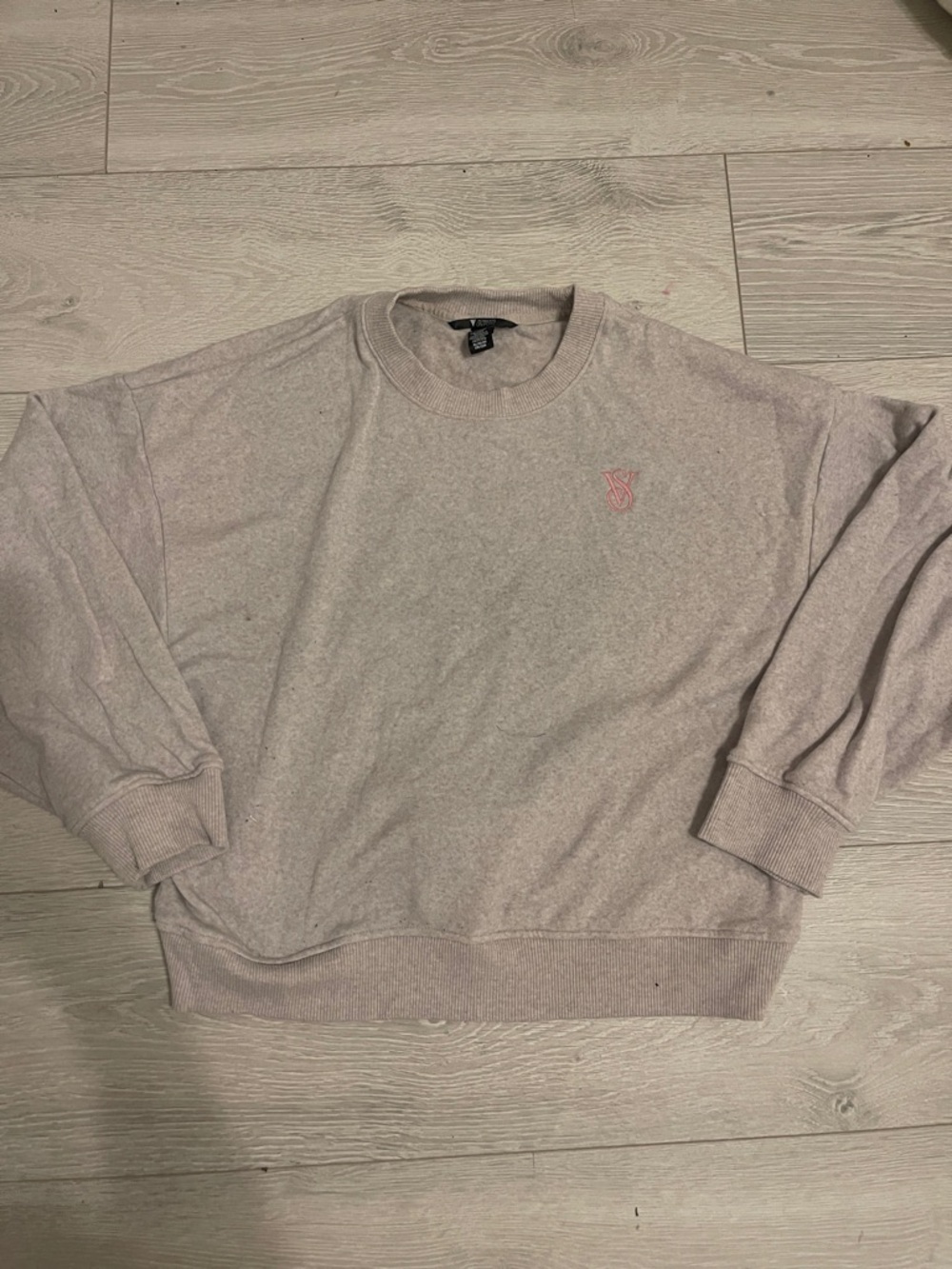 Victoria's Secret Light Taupe Crewneck Sweatshirt with Pink Logo